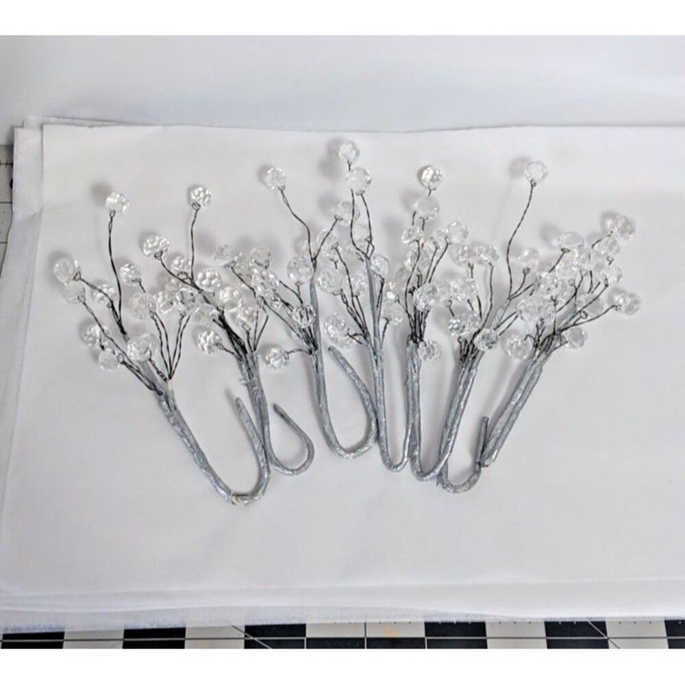 Vintage Crystal Berry Sprigs Christmas Floral Ornament Silver Wrapped Wire Lot
